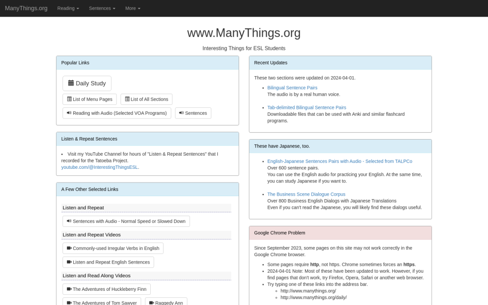 Visit website for Many Things-Listening & Speaking Practice